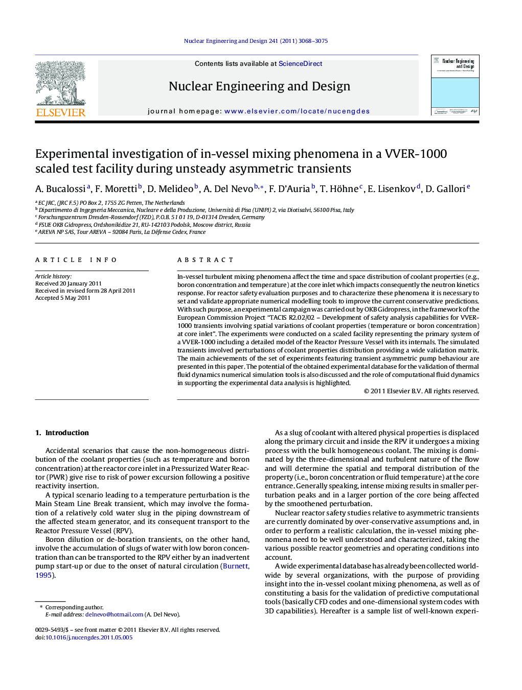 Experimental investigation of in-vessel mixing phenomena in a VVER-1000 scaled test facility during unsteady asymmetric transients