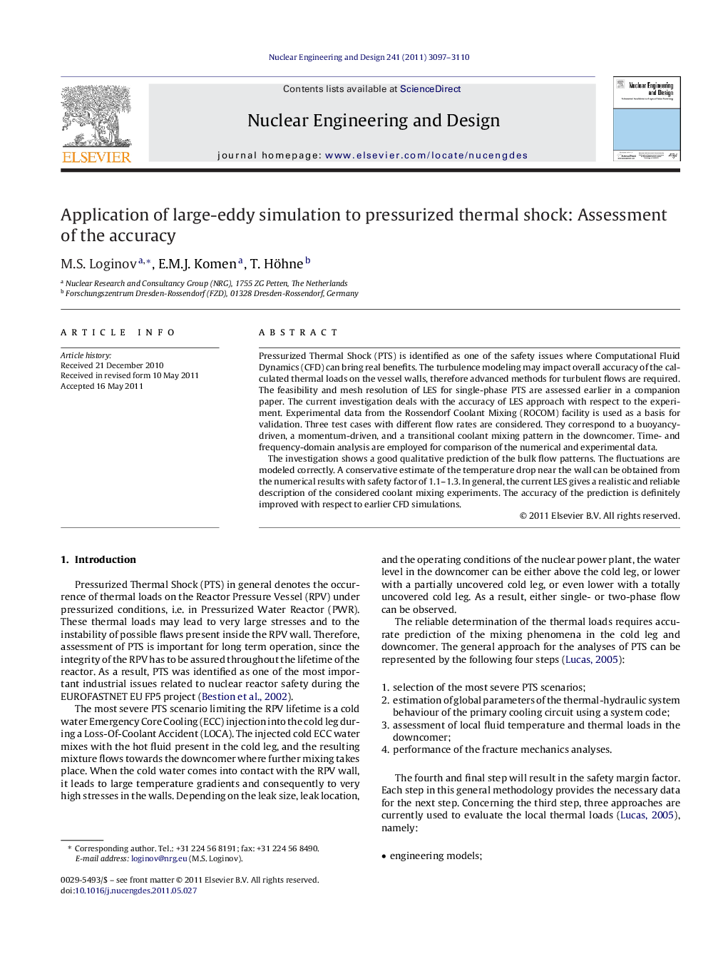 Application of large-eddy simulation to pressurized thermal shock: Assessment of the accuracy