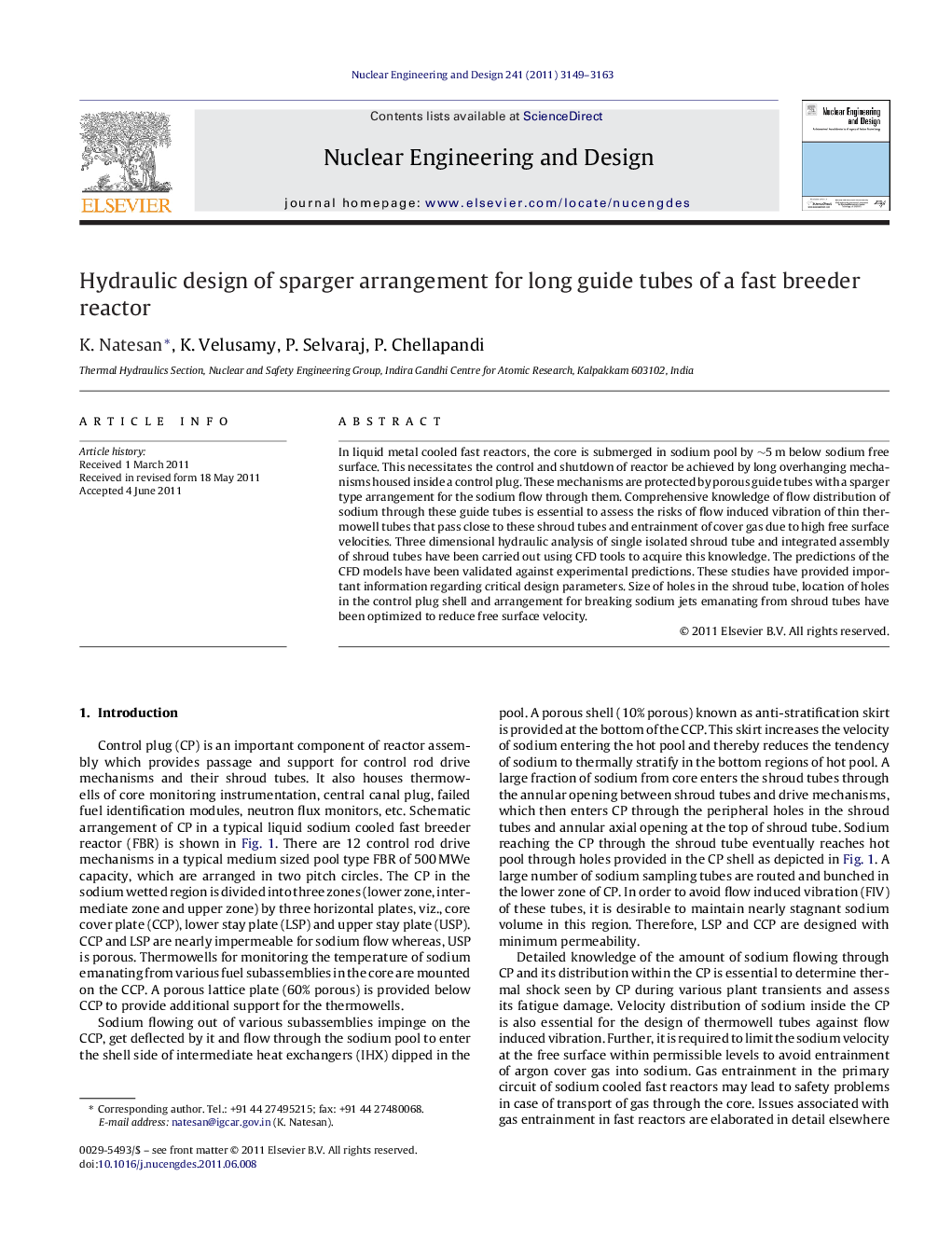 عکس صفحه اول مقاله: Hydraulic design of sparger arrangement for long guide tubes of a fast breeder reactor Hydraulic design of sparger arrangement for long guide tubes of a fast breeder reactor