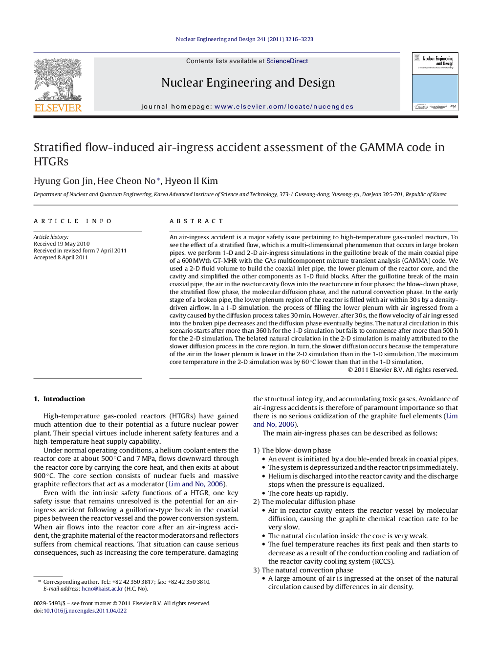Stratified flow-induced air-ingress accident assessment of the GAMMA code in HTGRs