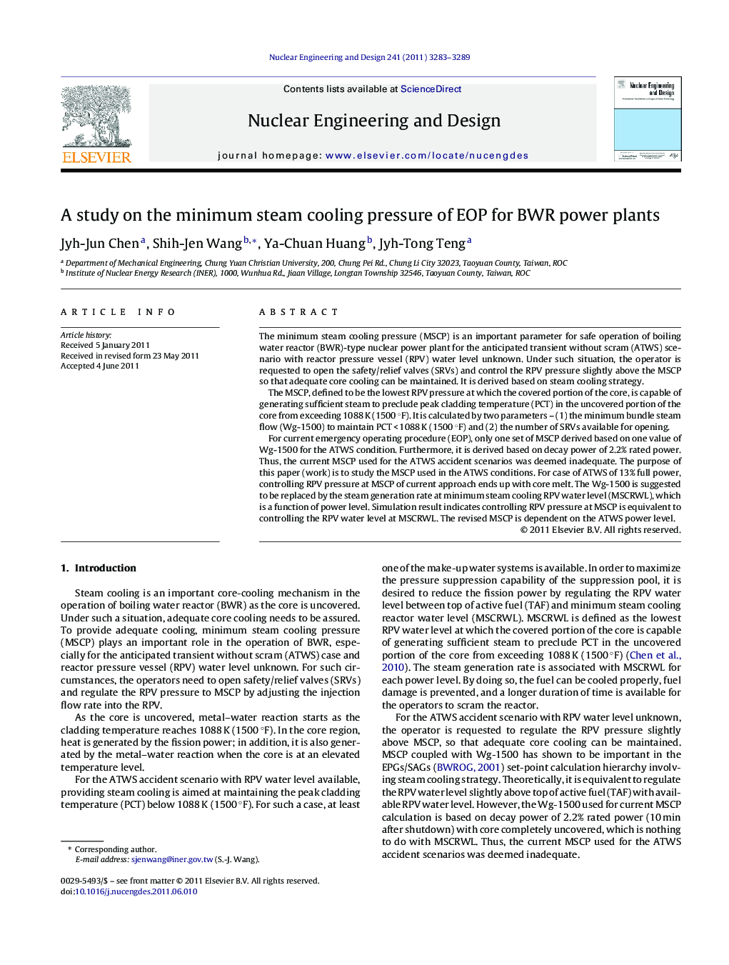 A study on the minimum steam cooling pressure of EOP for BWR power plants