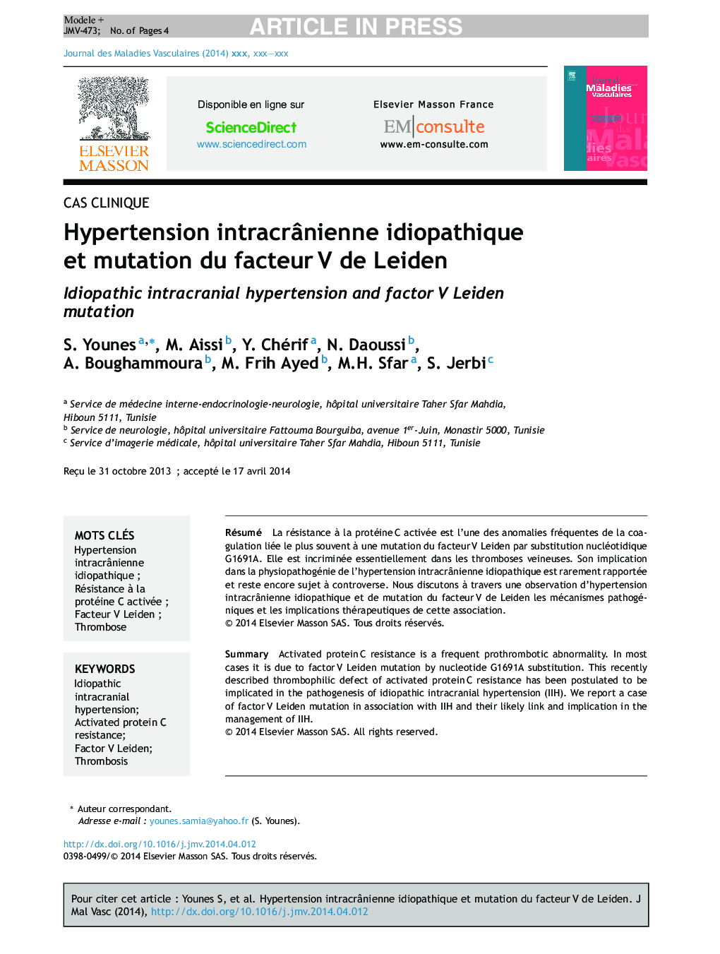 Hypertension intracrÃ¢nienne idiopathique et mutation du facteurÂ V de Leiden