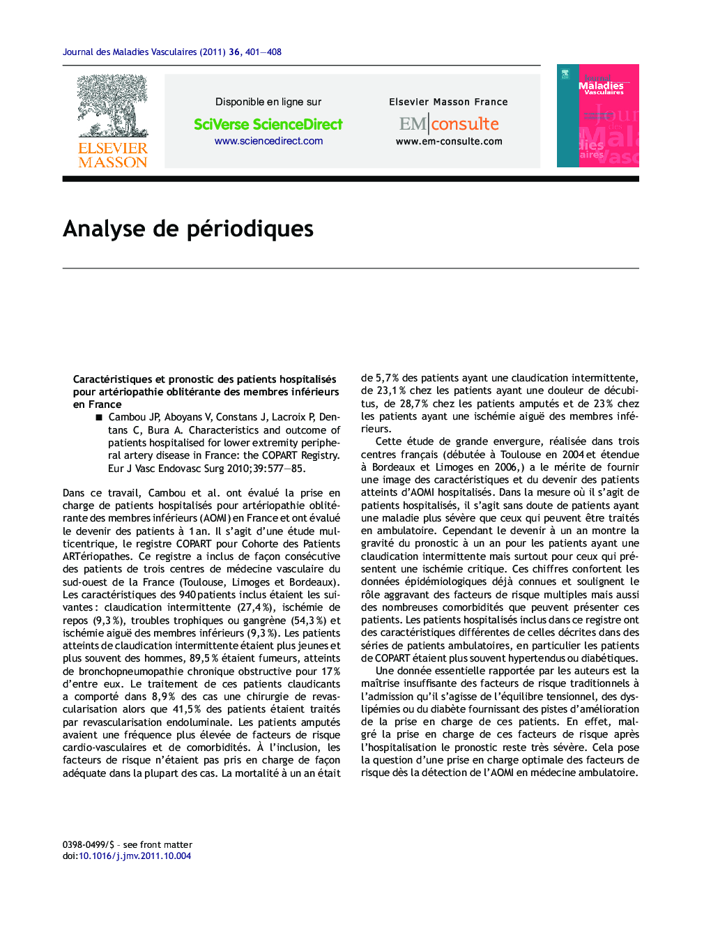 عکس صفحه اول مقاله: Analyse de périodiques Analyse de périodiques