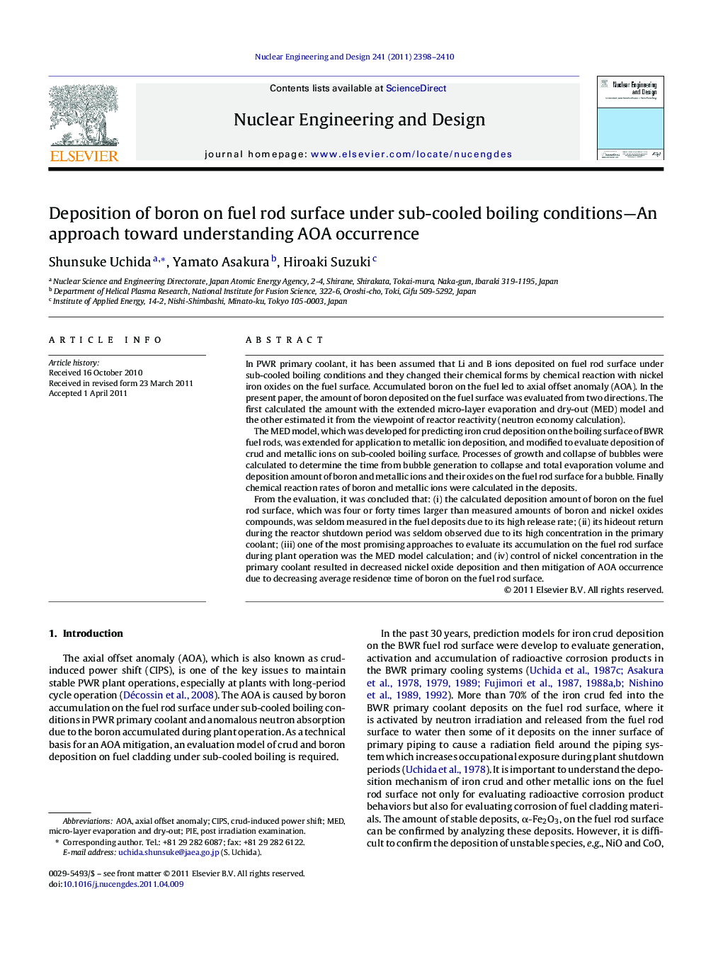 Deposition of boron on fuel rod surface under sub-cooled boiling conditions—An approach toward understanding AOA occurrence