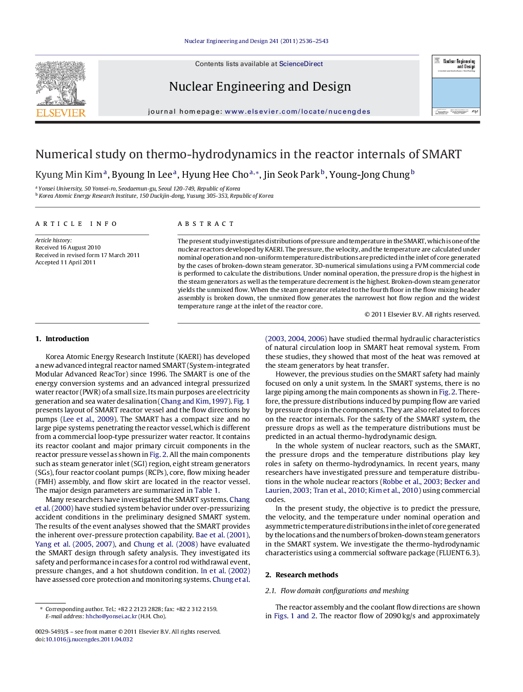 عکس صفحه اول مقاله: Numerical study on thermo-hydrodynamics in the reactor internals of SMART Numerical study on thermo-hydrodynamics in the reactor internals of SMART