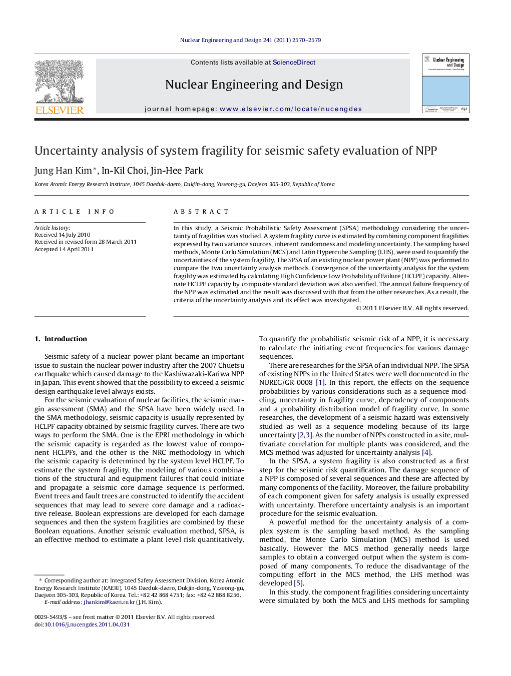 Uncertainty analysis of system fragility for seismic safety evaluation of NPP