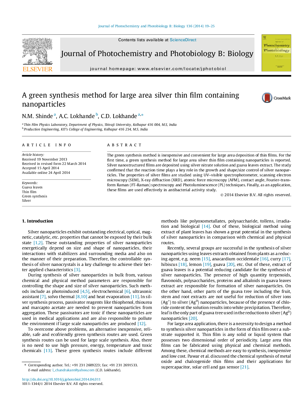 A green synthesis method for large area silver thin film containing nanoparticles