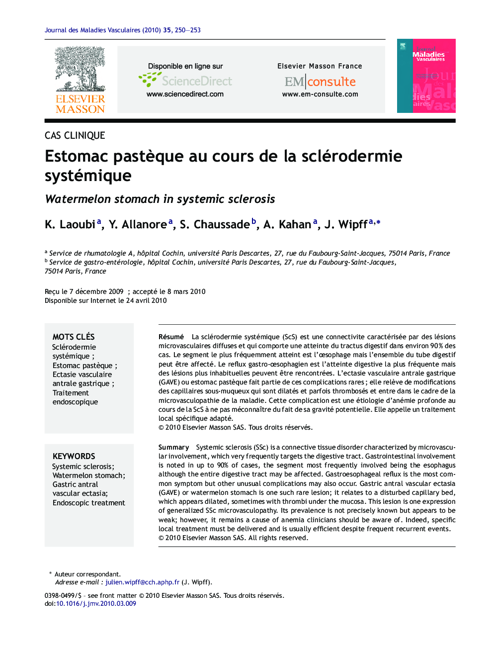 Estomac pastÃ¨que au cours de la sclérodermie systémique