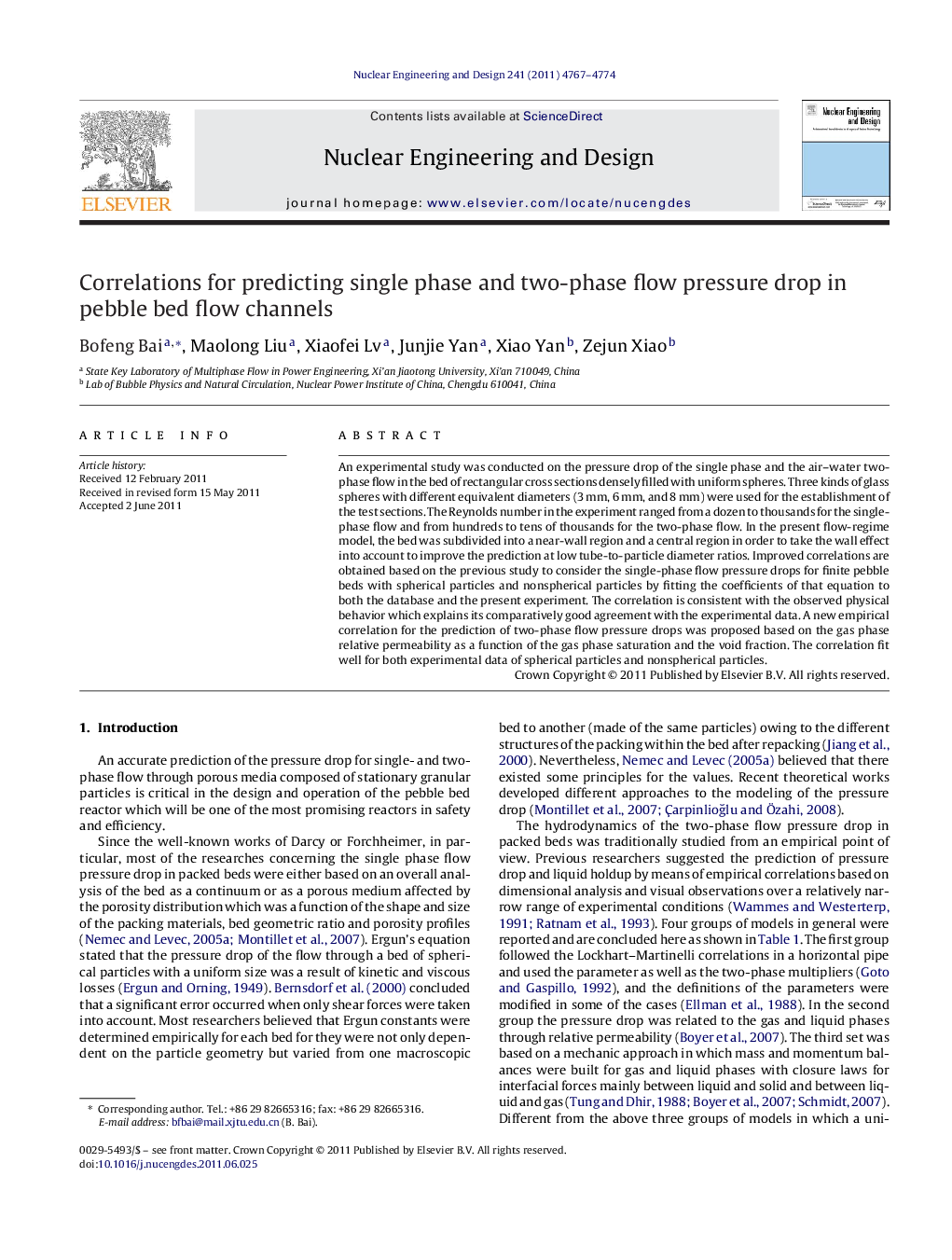 عکس صفحه اول مقاله: Correlations for predicting single phase and two-phase flow pressure drop in pebble bed flow channels Correlations for predicting single phase and two-phase flow pressure drop in pebble bed flow channels