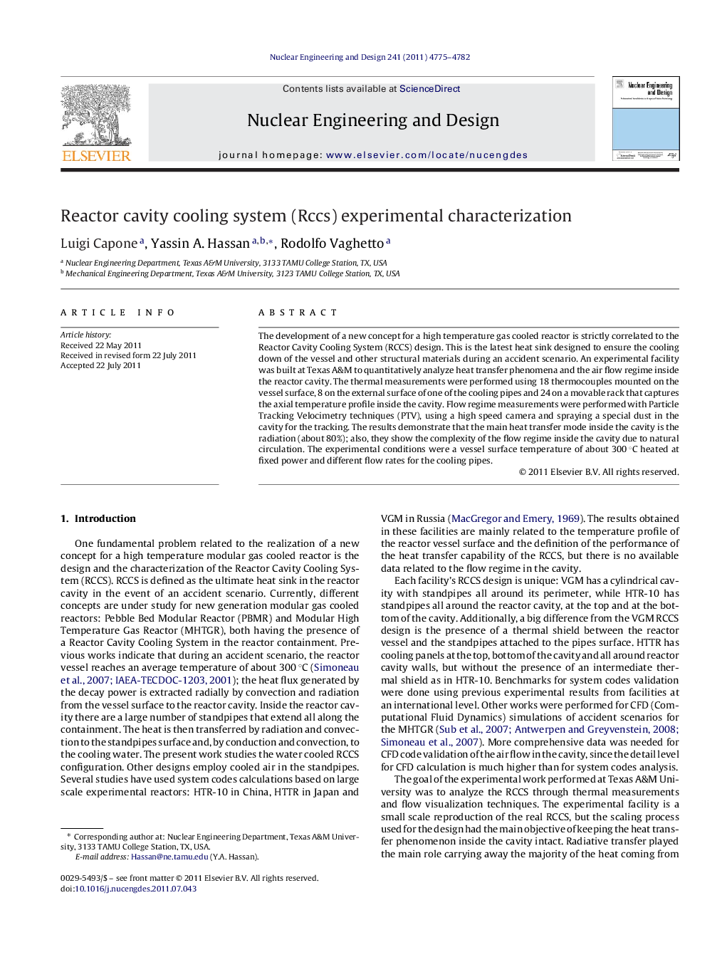عکس صفحه اول مقاله: Reactor cavity cooling system (Rccs) experimental characterization Reactor cavity cooling system (Rccs) experimental characterization