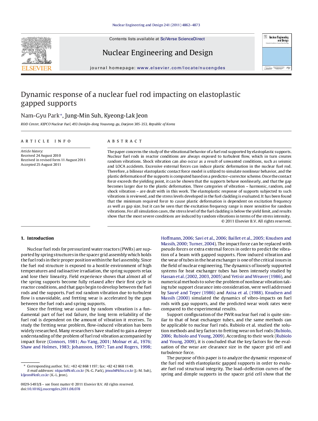 عکس صفحه اول مقاله: Dynamic response of a nuclear fuel rod impacting on elastoplastic gapped supports Dynamic response of a nuclear fuel rod impacting on elastoplastic gapped supports