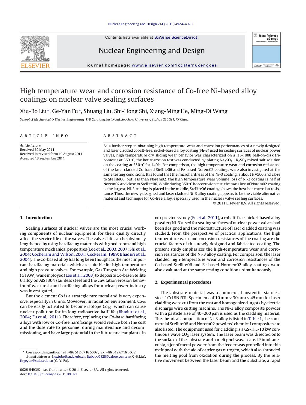 High temperature wear and corrosion resistance of Co-free Ni-based alloy coatings on nuclear valve sealing surfaces