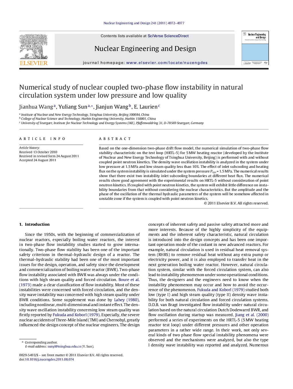 Numerical study of nuclear coupled two-phase flow instability in natural circulation system under low pressure and low quality