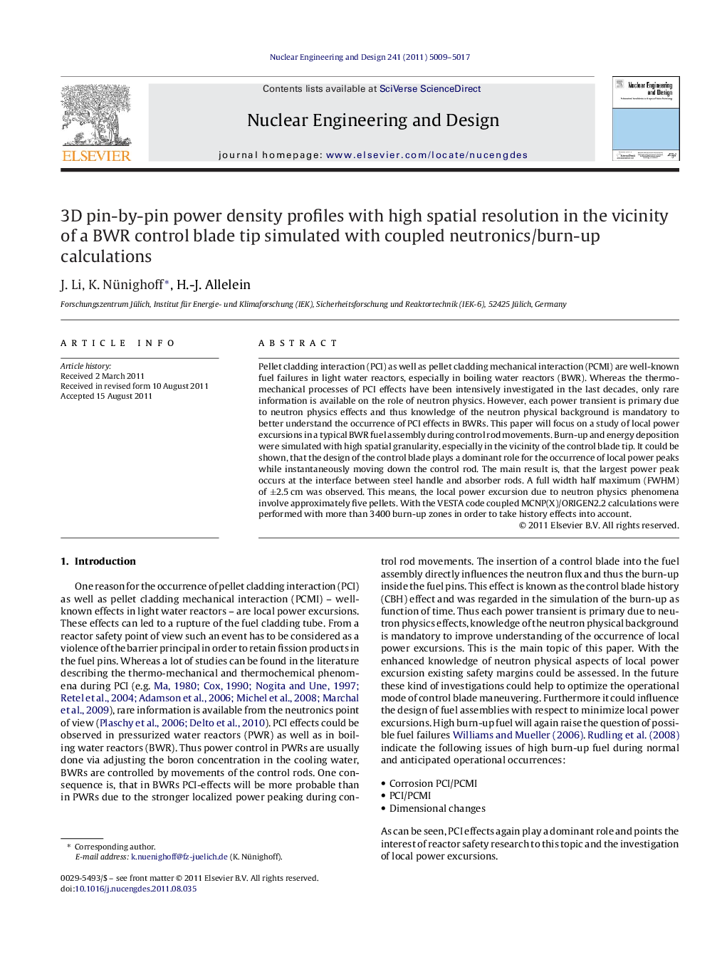 3D pin-by-pin power density profiles with high spatial resolution in the vicinity of a BWR control blade tip simulated with coupled neutronics/burn-up calculations