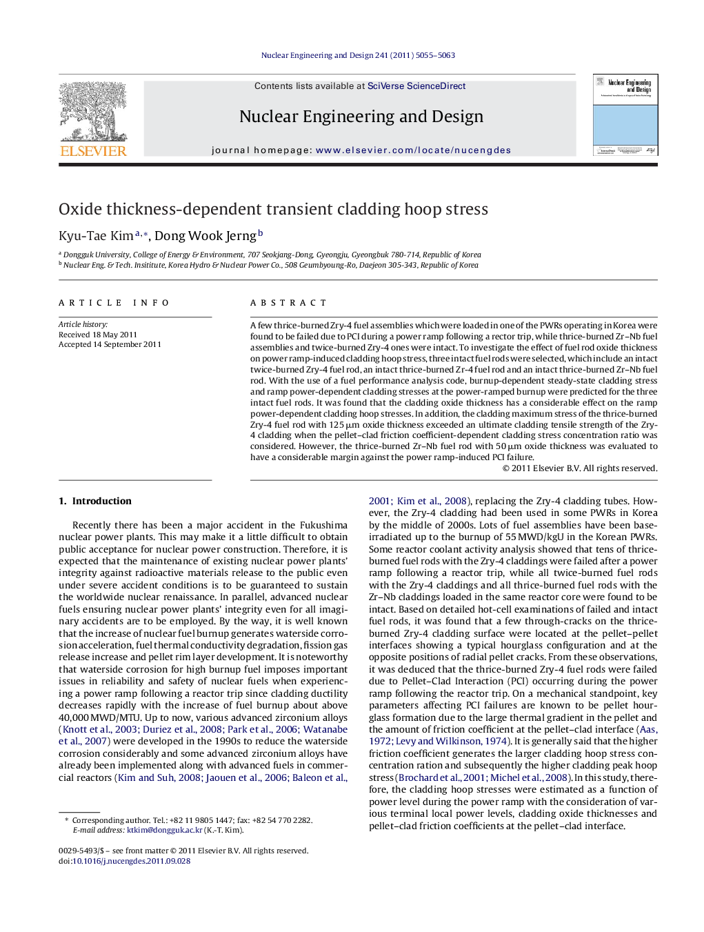 Oxide thickness-dependent transient cladding hoop stress