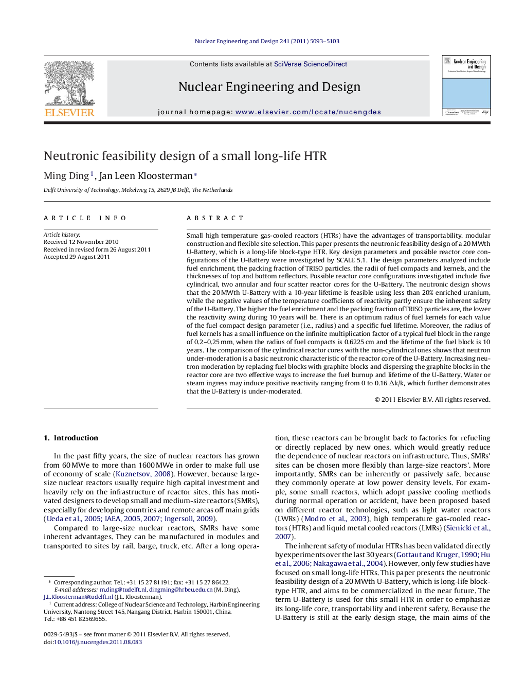 عکس صفحه اول مقاله: Neutronic feasibility design of a small long-life HTR Neutronic feasibility design of a small long-life HTR