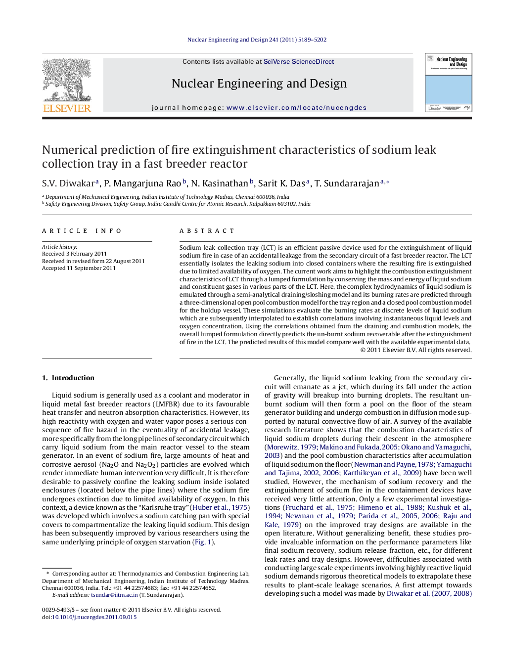 Numerical prediction of fire extinguishment characteristics of sodium leak collection tray in a fast breeder reactor