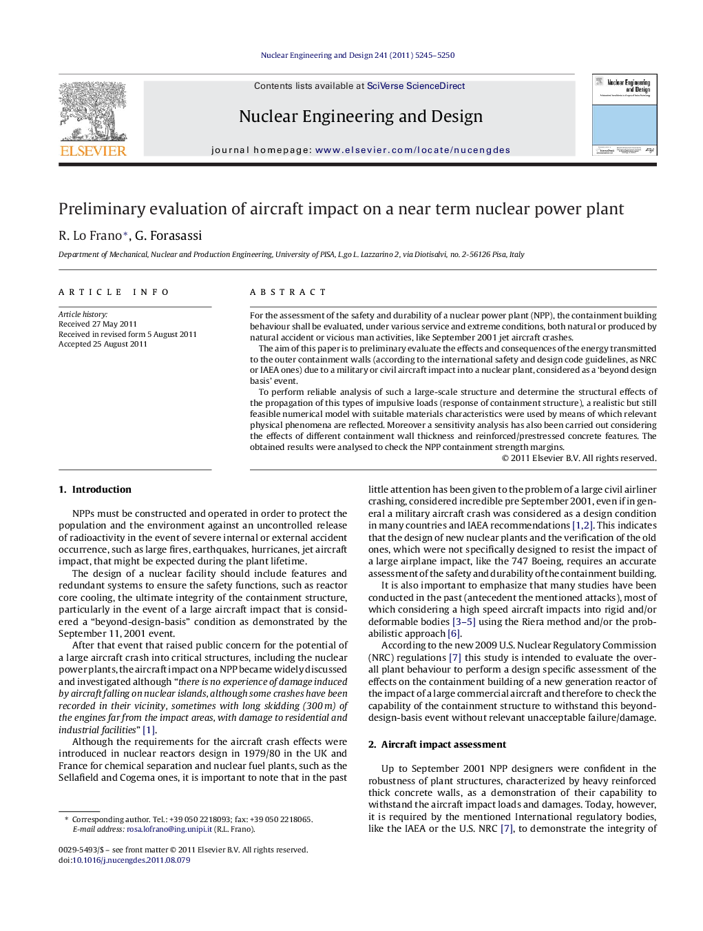 Preliminary evaluation of aircraft impact on a near term nuclear power plant