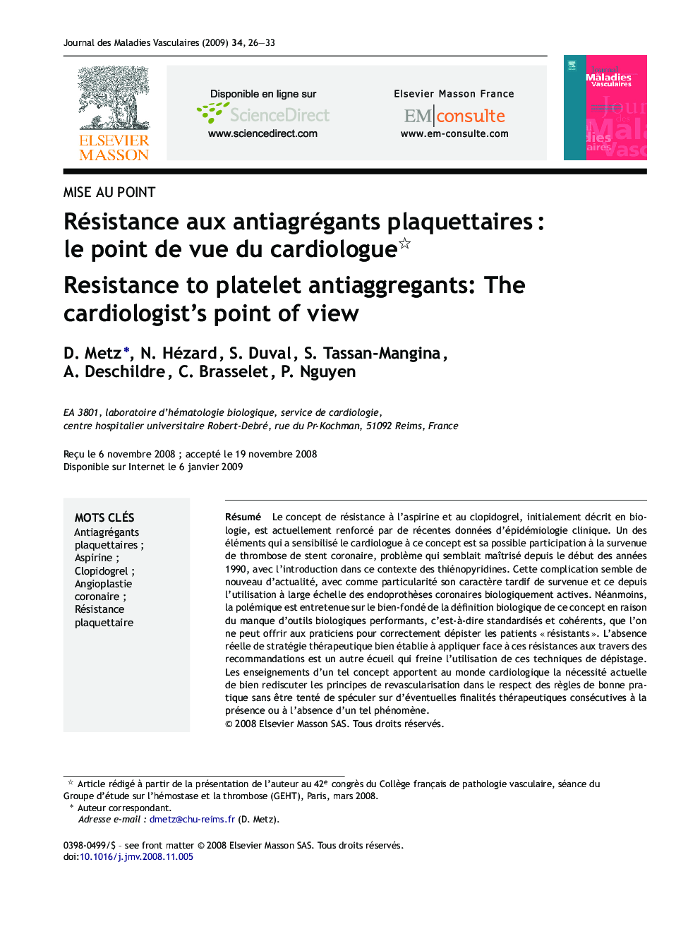 Résistance aux antiagrégants plaquettairesÂ : le point de vue du cardiologue