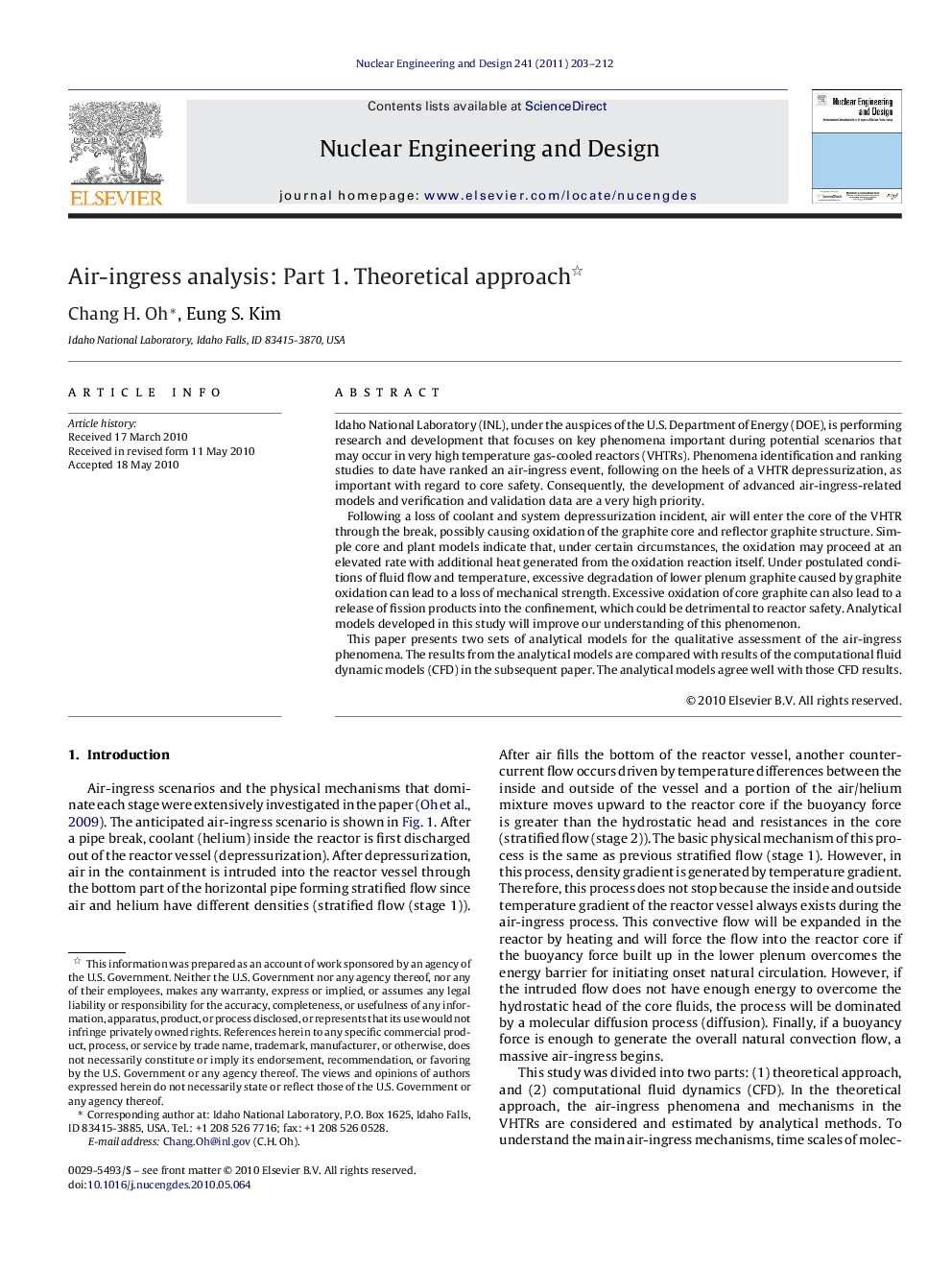 عکس صفحه اول مقاله: Air-ingress analysis: Part 1. Theoretical approach Air-ingress analysis: Part 1. Theoretical approach