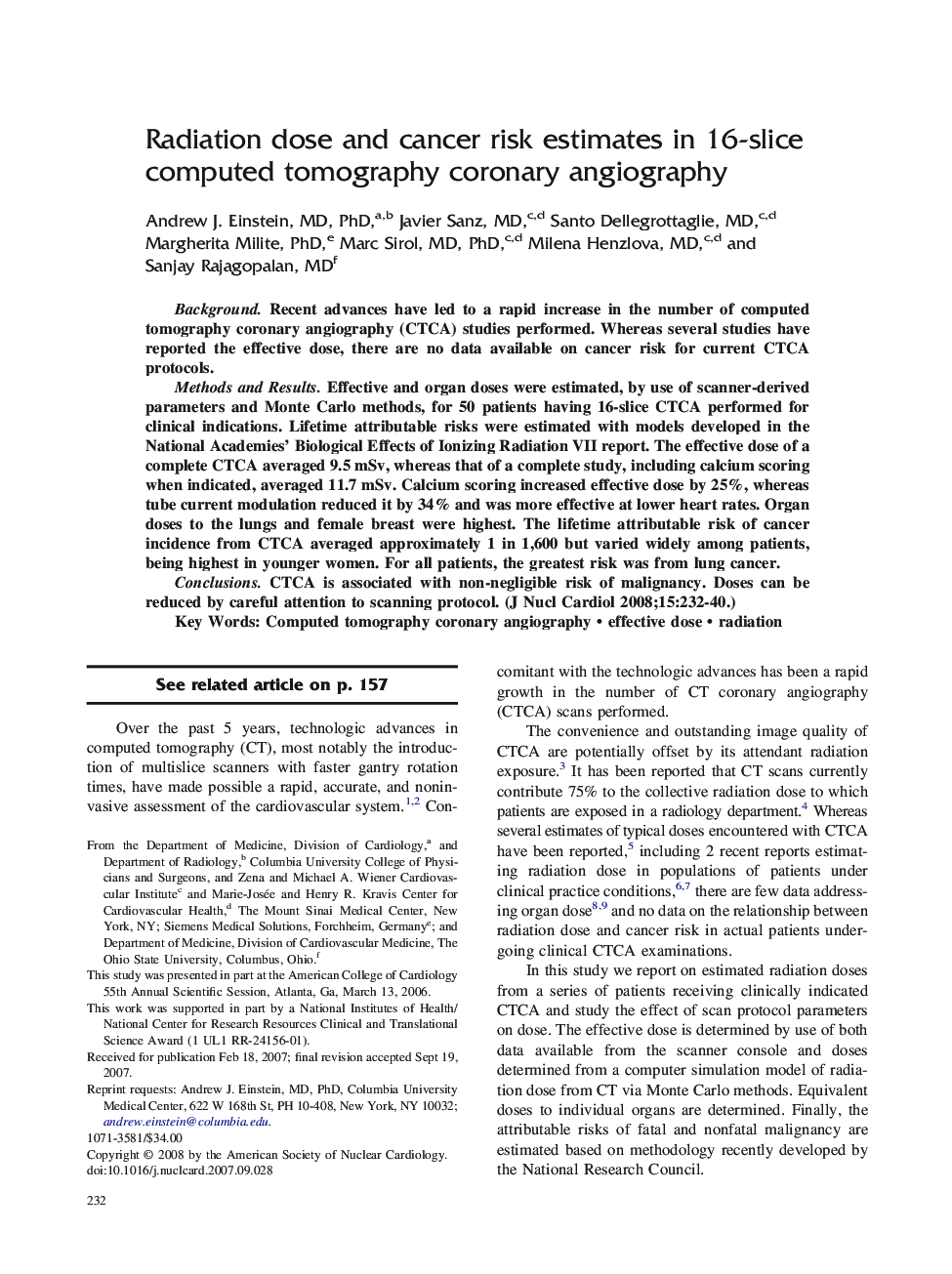 Radiation dose and cancer risk estimates in 16-slice computed tomography coronary angiography