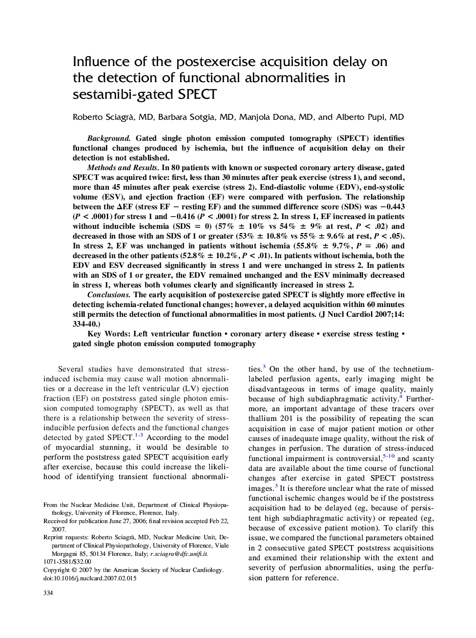 Influence of the postexercise acquisition delay on the detection of functional abnormalities in sestamibi-gated SPECT