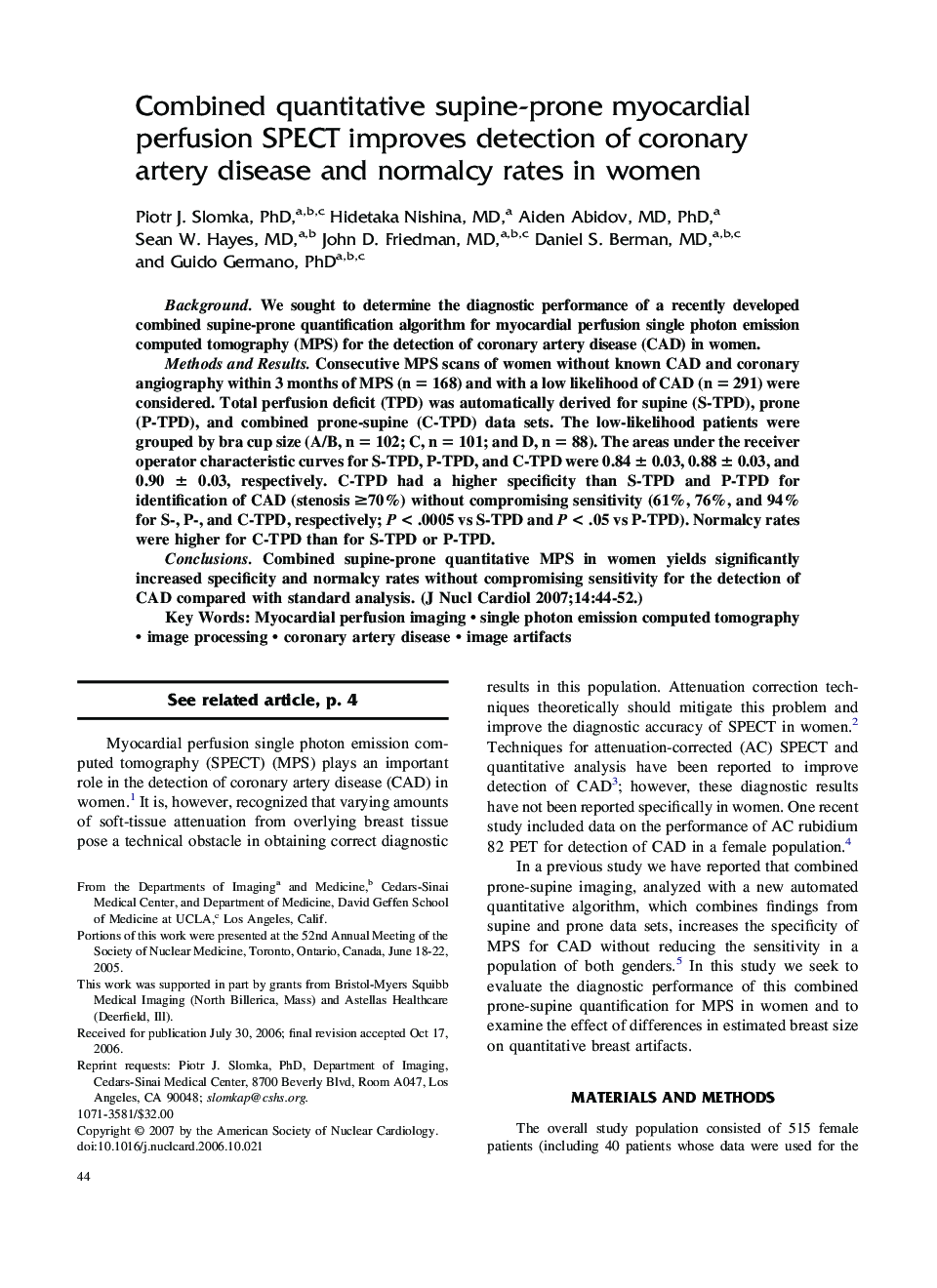 Combined quantitative supine-prone myocardial perfusion SPECT improves detection of coronary artery disease and normalcy rates in women