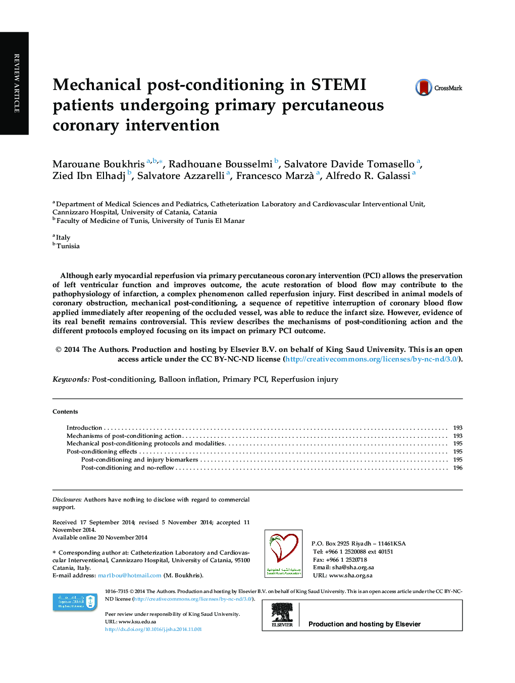 Mechanical post-conditioning in STEMI patients undergoing primary percutaneous coronary intervention 
