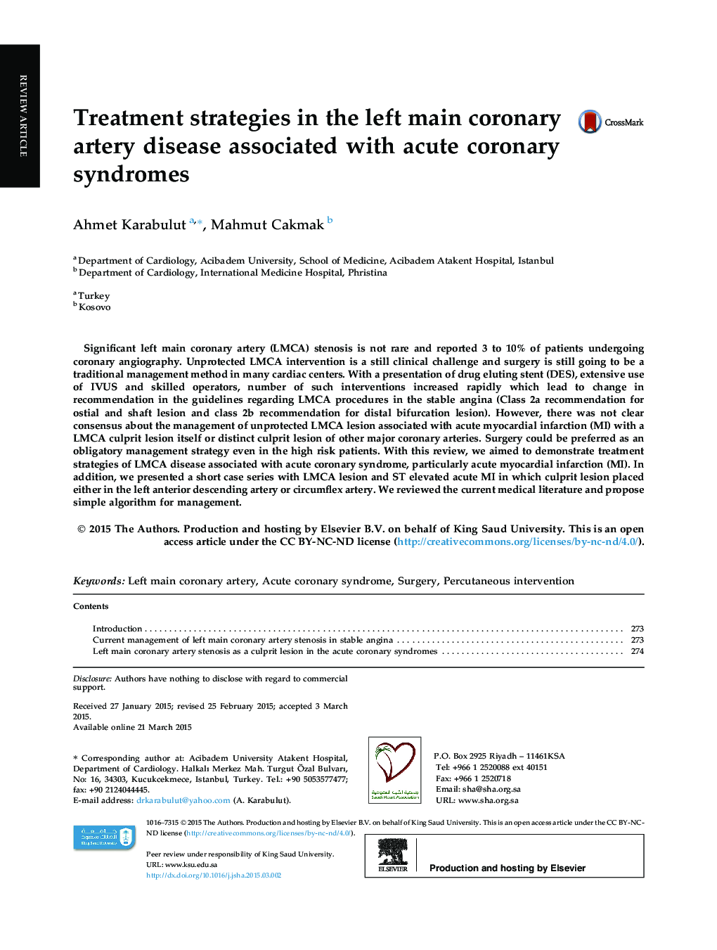 Treatment strategies in the left main coronary artery disease associated with acute coronary syndromes