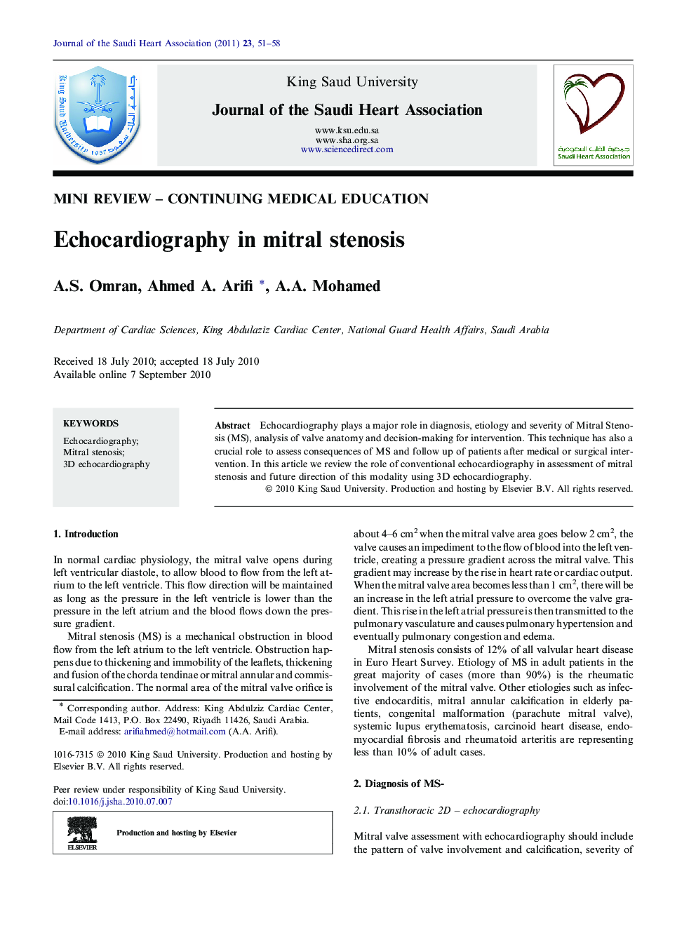 Echocardiography in mitral stenosis