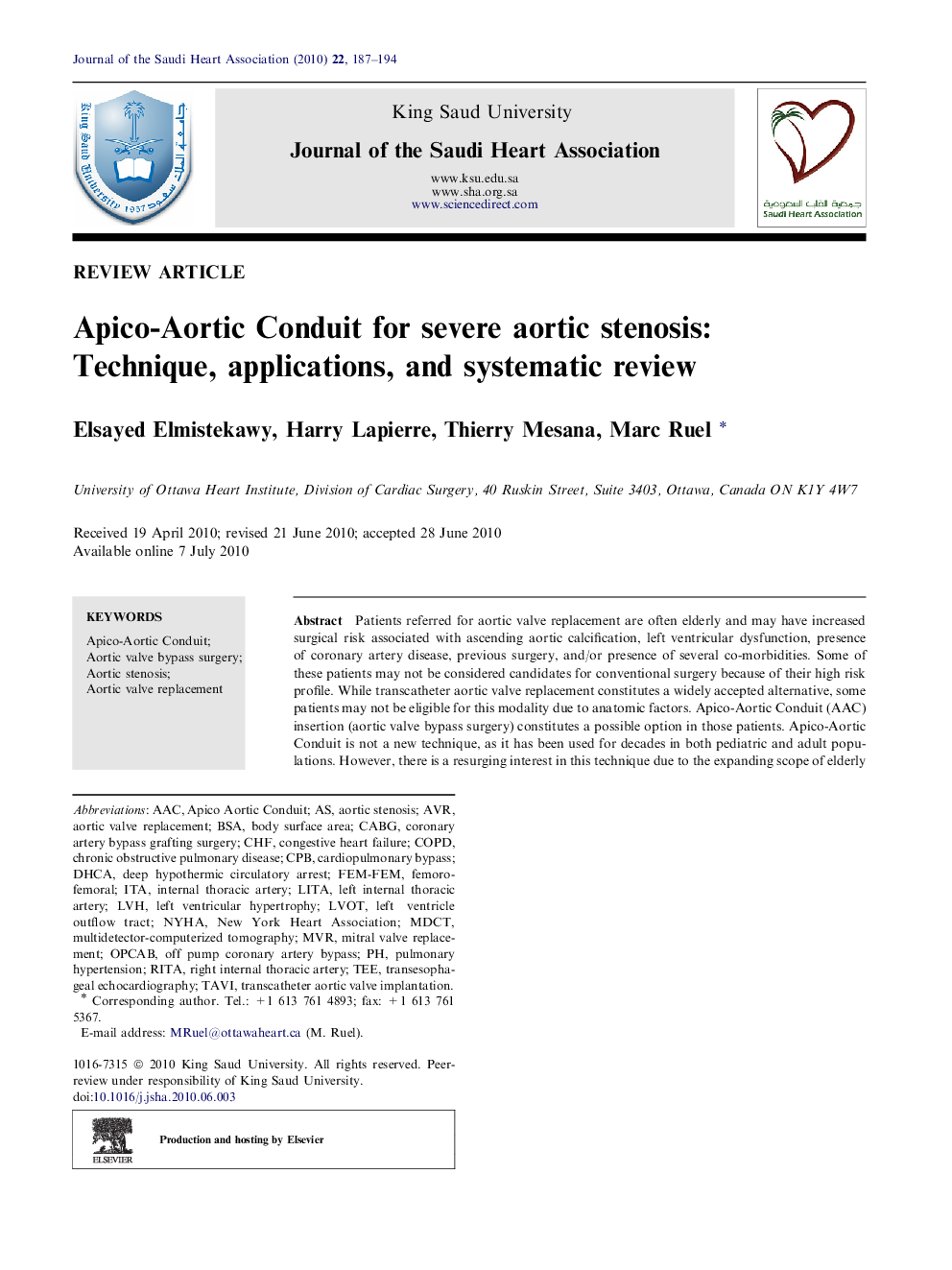 Apico-Aortic Conduit for severe aortic stenosis: Technique, applications, and systematic review