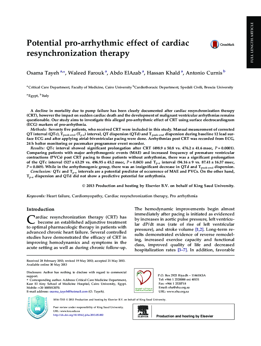 Potential pro-arrhythmic effect of cardiac resynchronization therapy 