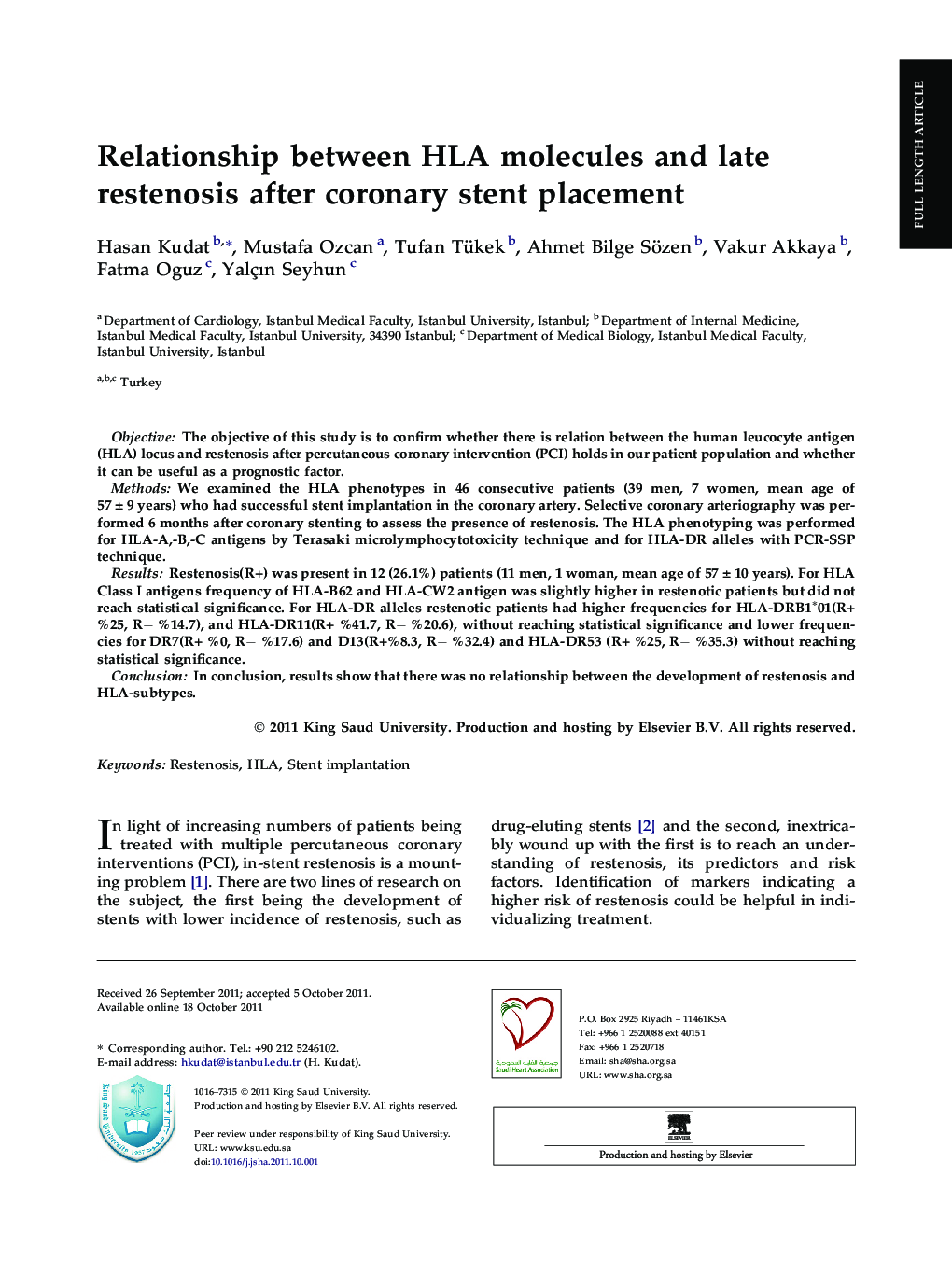 Relationship between HLA molecules and late restenosis after coronary stent placement