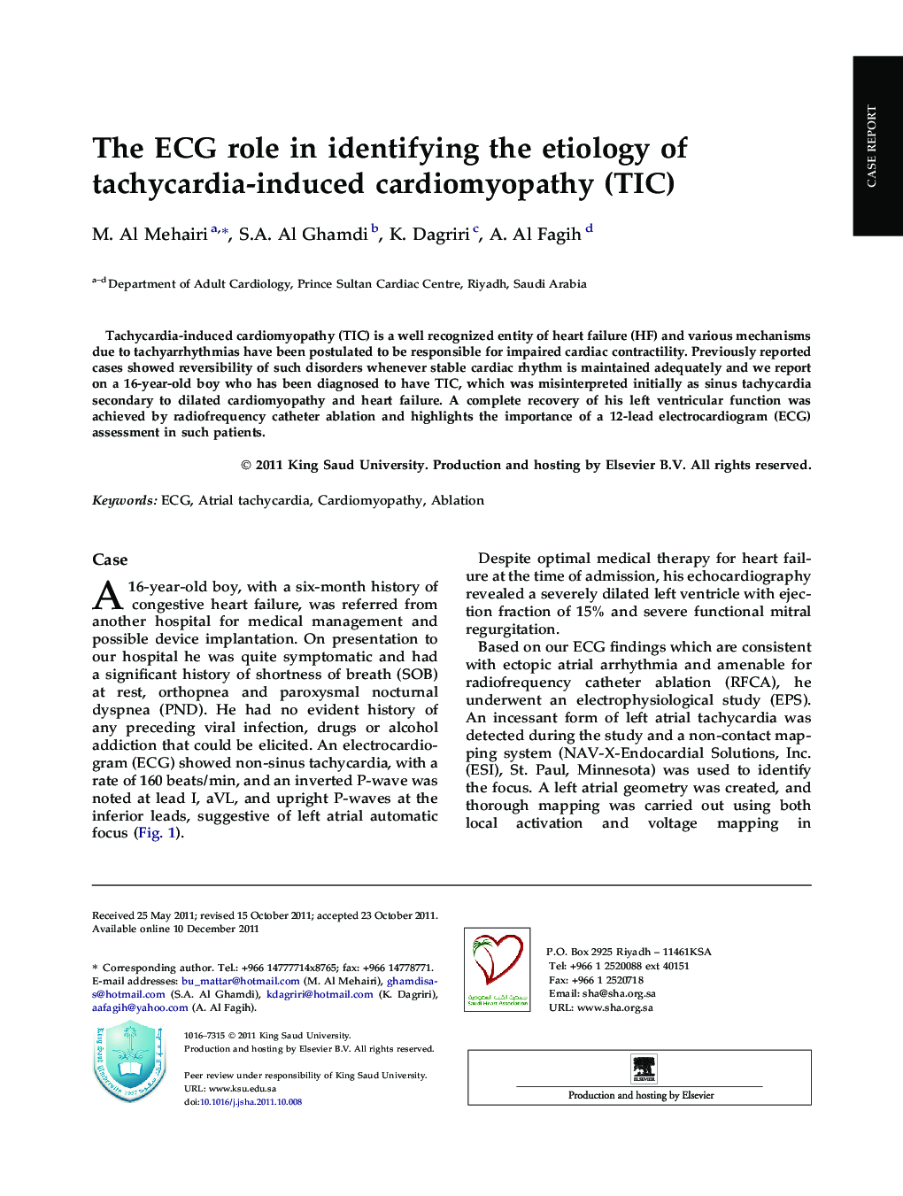 The ECG role in identifying the etiology of tachycardia-induced cardiomyopathy (TIC)
