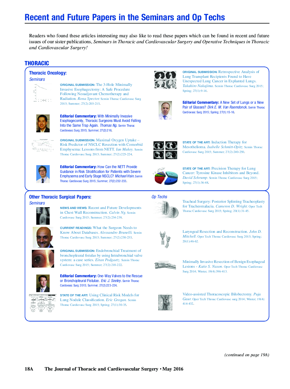 Recent and Future Papers in the Seminars and Op Techs