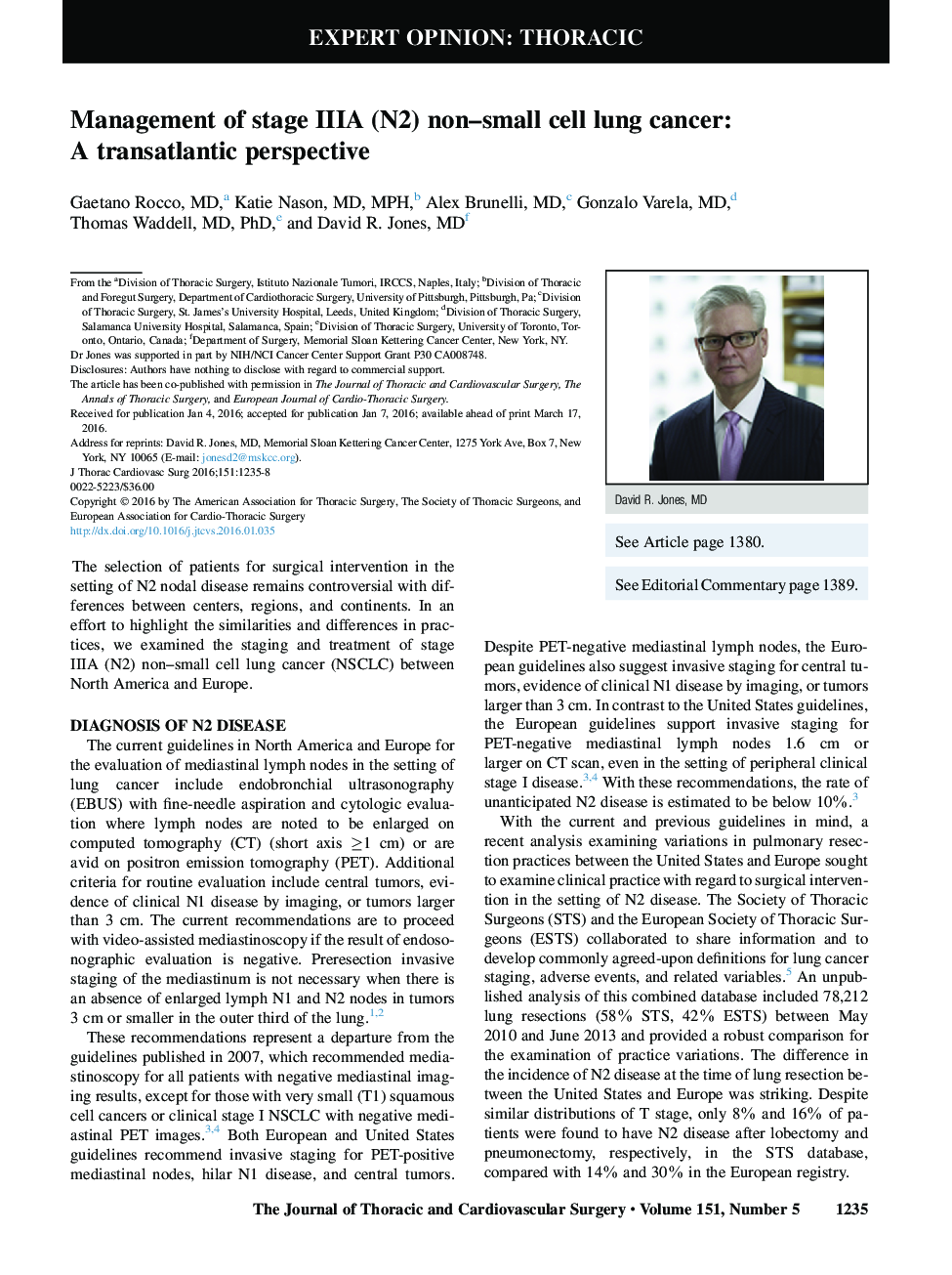 Management of stage IIIA (N2) non-small cell lung cancer: A transatlantic perspective