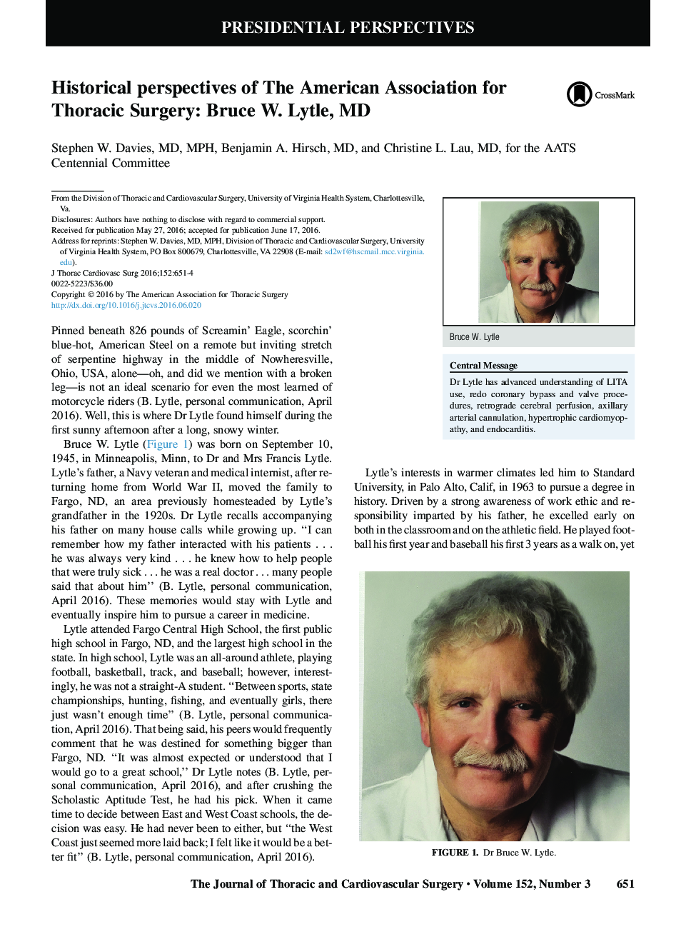 Historical perspectives of The American Association for Thoracic Surgery: Bruce W. Lytle, MD