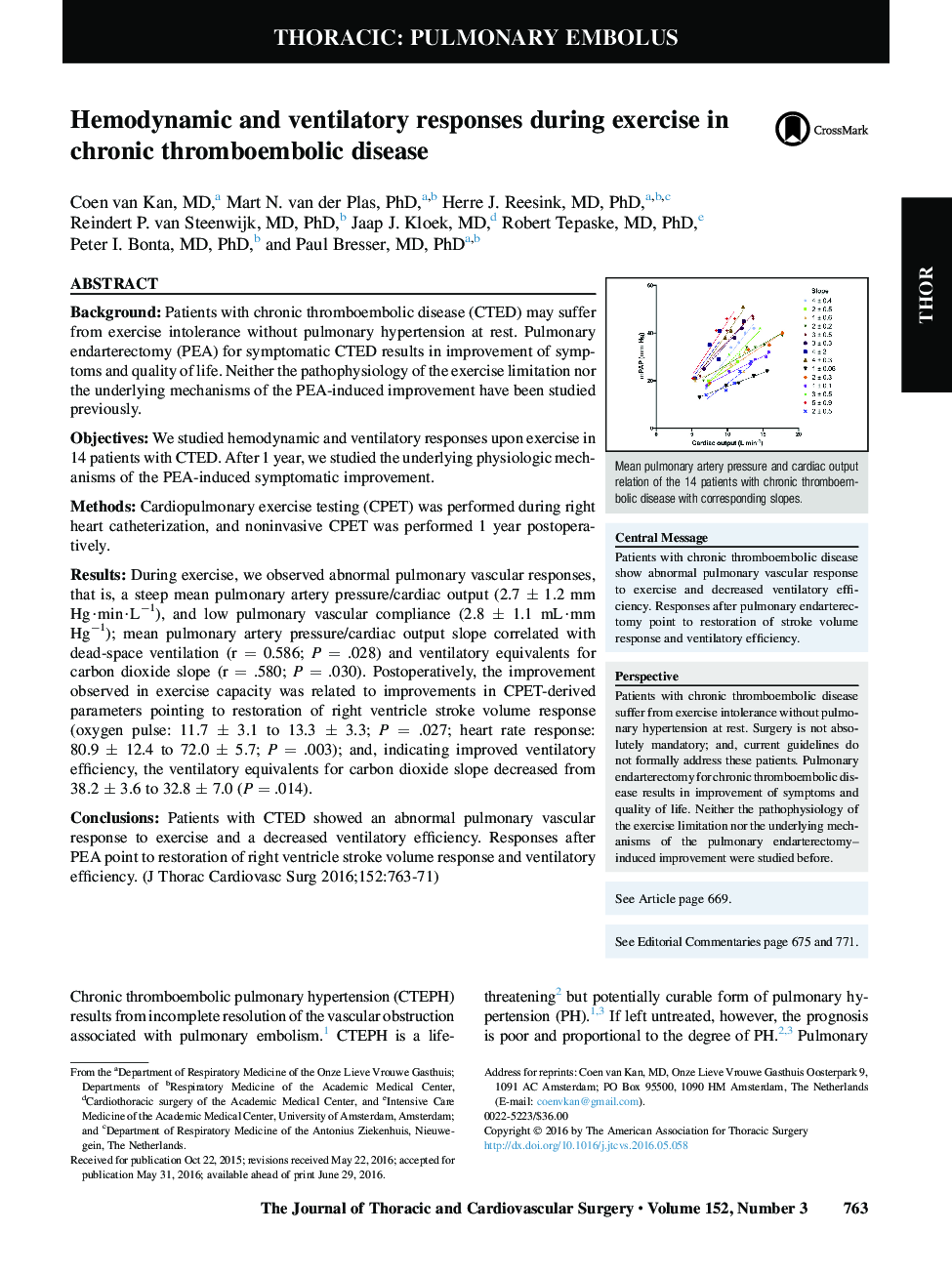 Hemodynamic and ventilatory responses during exercise in chronic thromboembolic disease