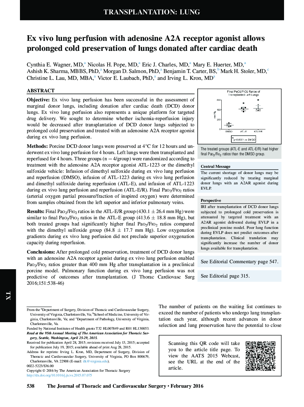 Ex vivo lung perfusion with adenosine A2A receptor agonist allows prolonged cold preservation of lungs donated after cardiac death 