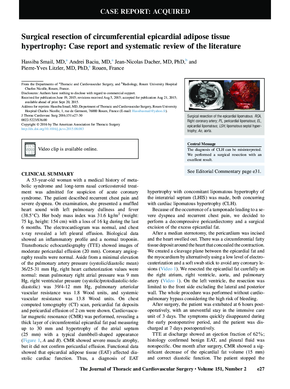 Surgical resection of circumferential epicardial adipose tissue hypertrophy: Case report and systematic review of the literature