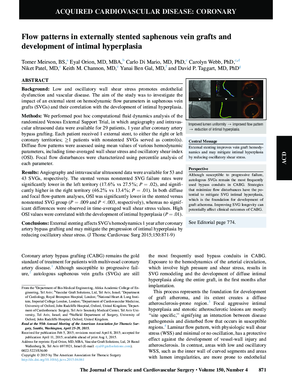 Flow patterns in externally stented saphenous vein grafts and development of intimal hyperplasia