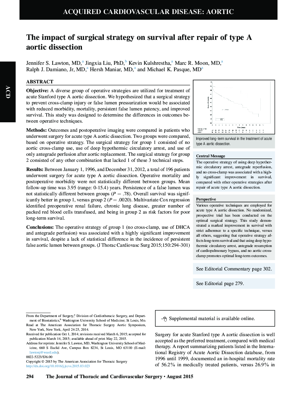 The impact of surgical strategy on survival after repair of type A aortic dissection