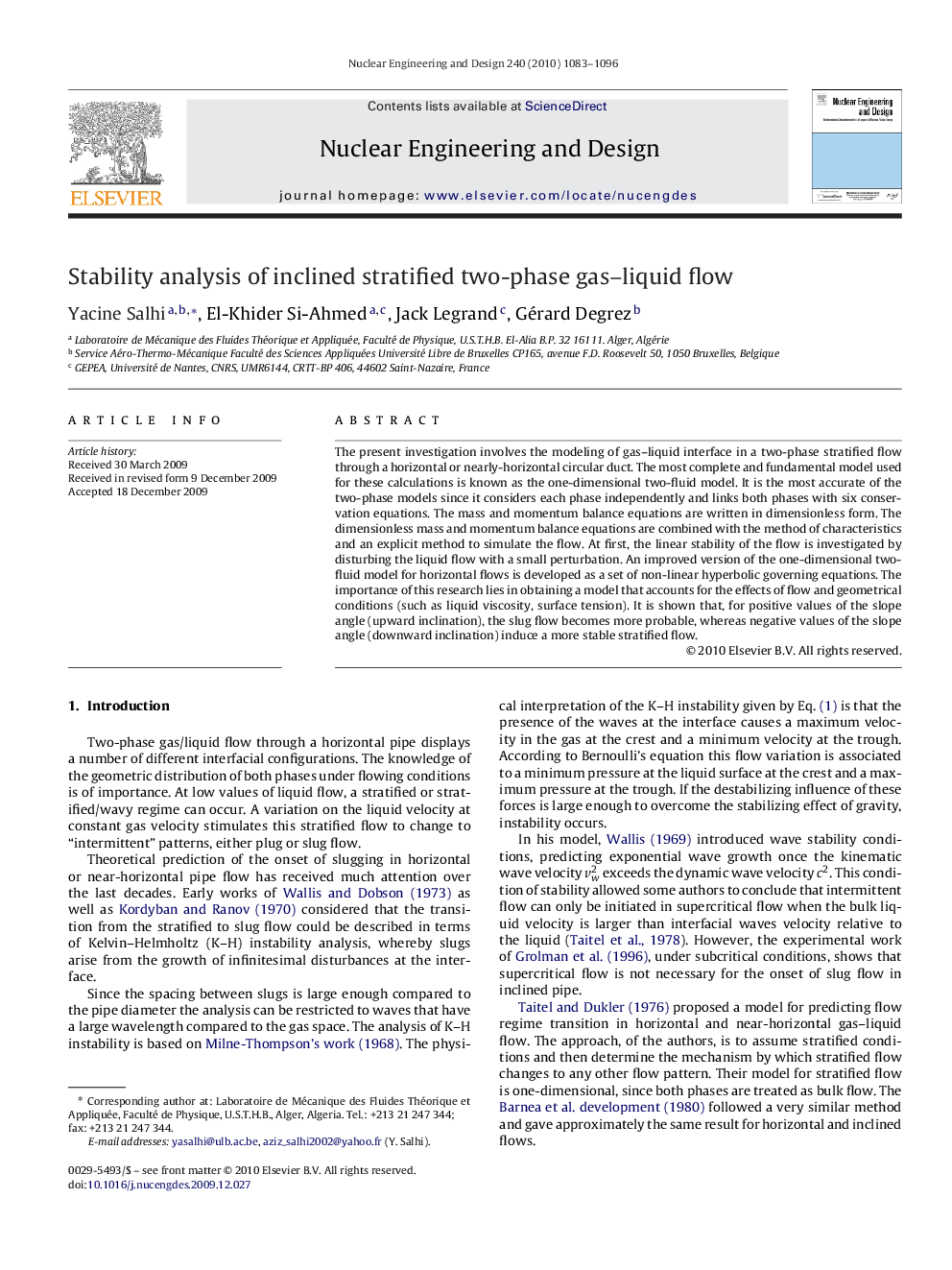 Stability analysis of inclined stratified two-phase gas–liquid flow