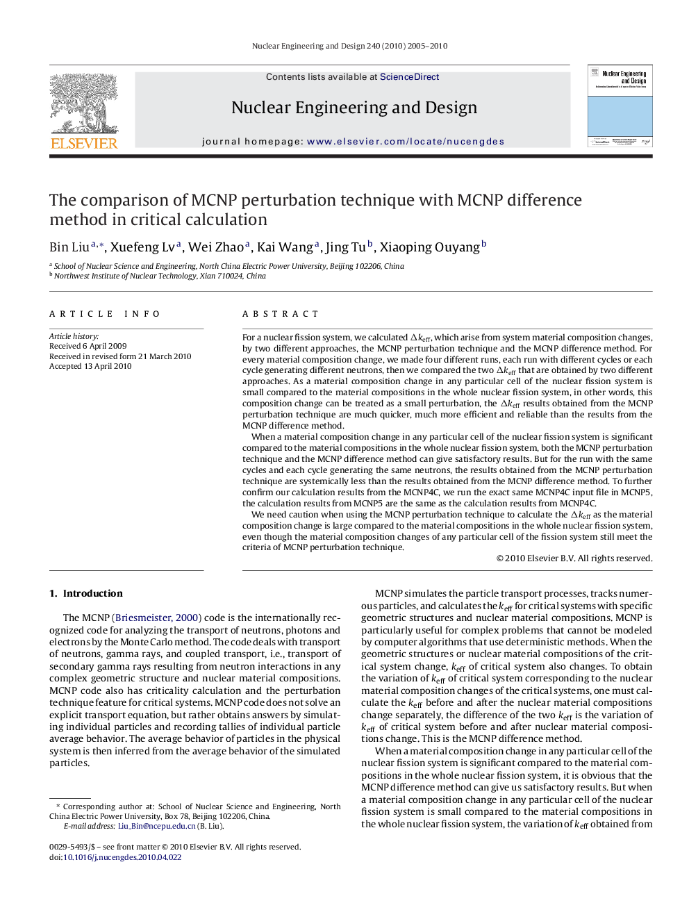 The comparison of MCNP perturbation technique with MCNP difference method in critical calculation