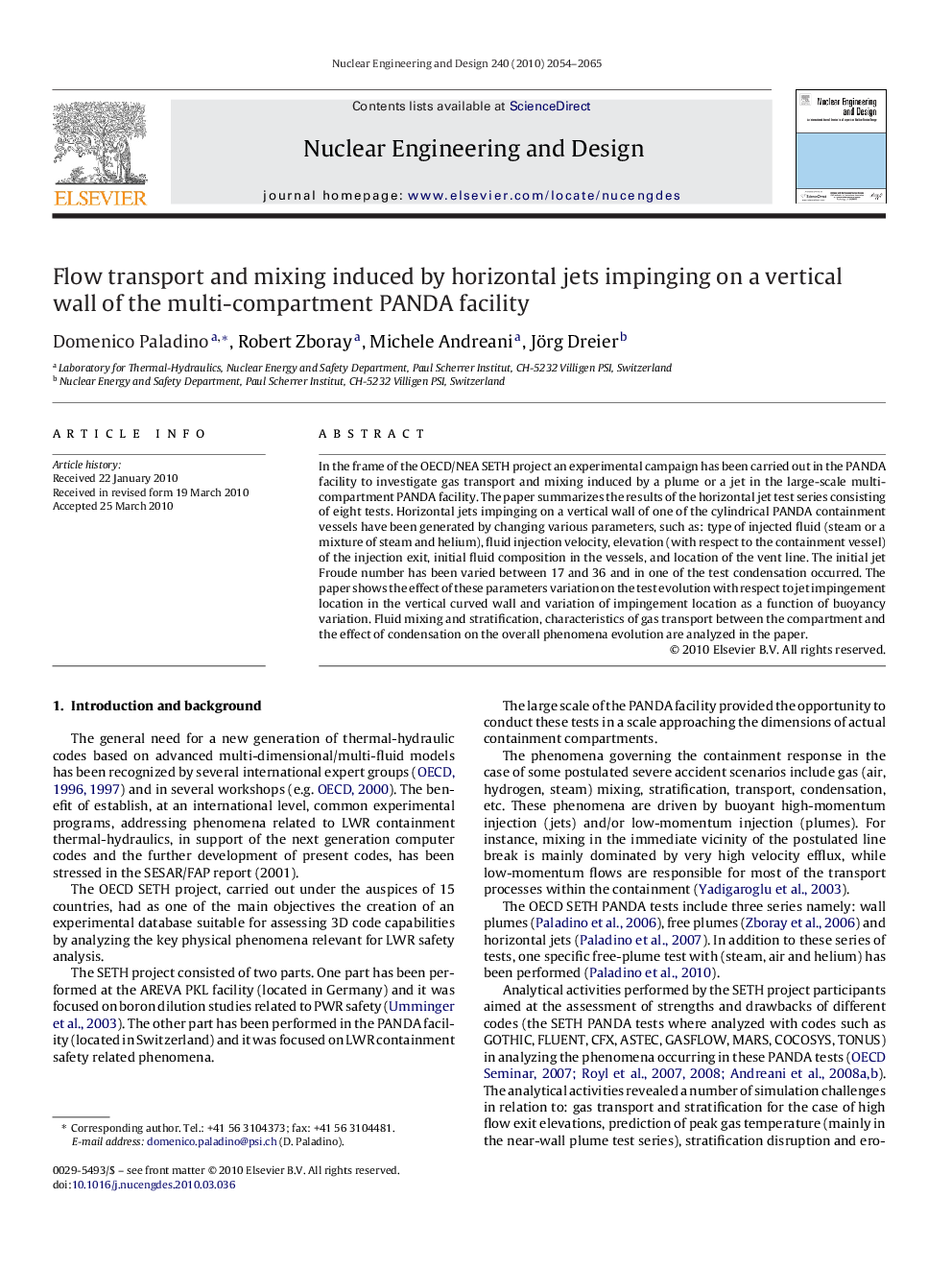 Flow transport and mixing induced by horizontal jets impinging on a vertical wall of the multi-compartment PANDA facility