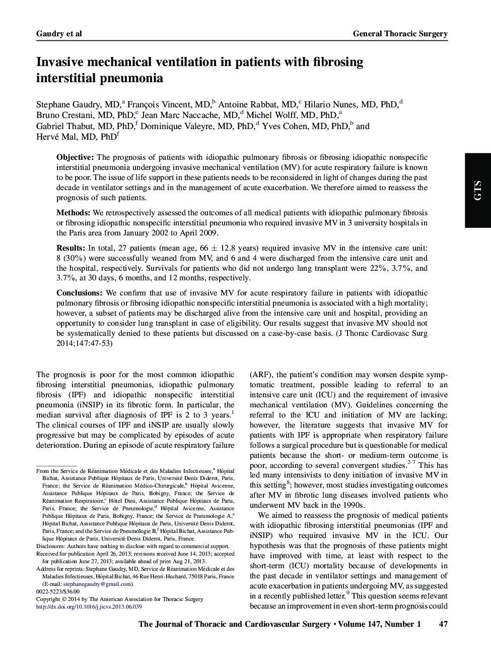 Invasive mechanical ventilation in patients with fibrosing interstitial pneumonia 