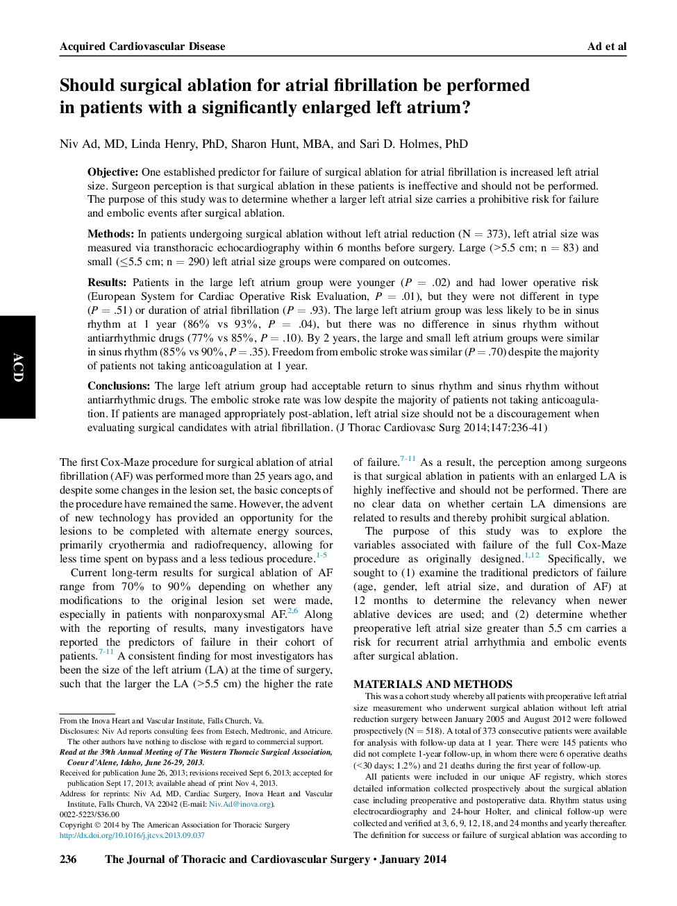 آیا بایستی جراحی برای فیبریلاسیون دهلیزی در بیماران مبتلا به اتریوم چپ به میزان قابل توجهی انجام شود؟ 