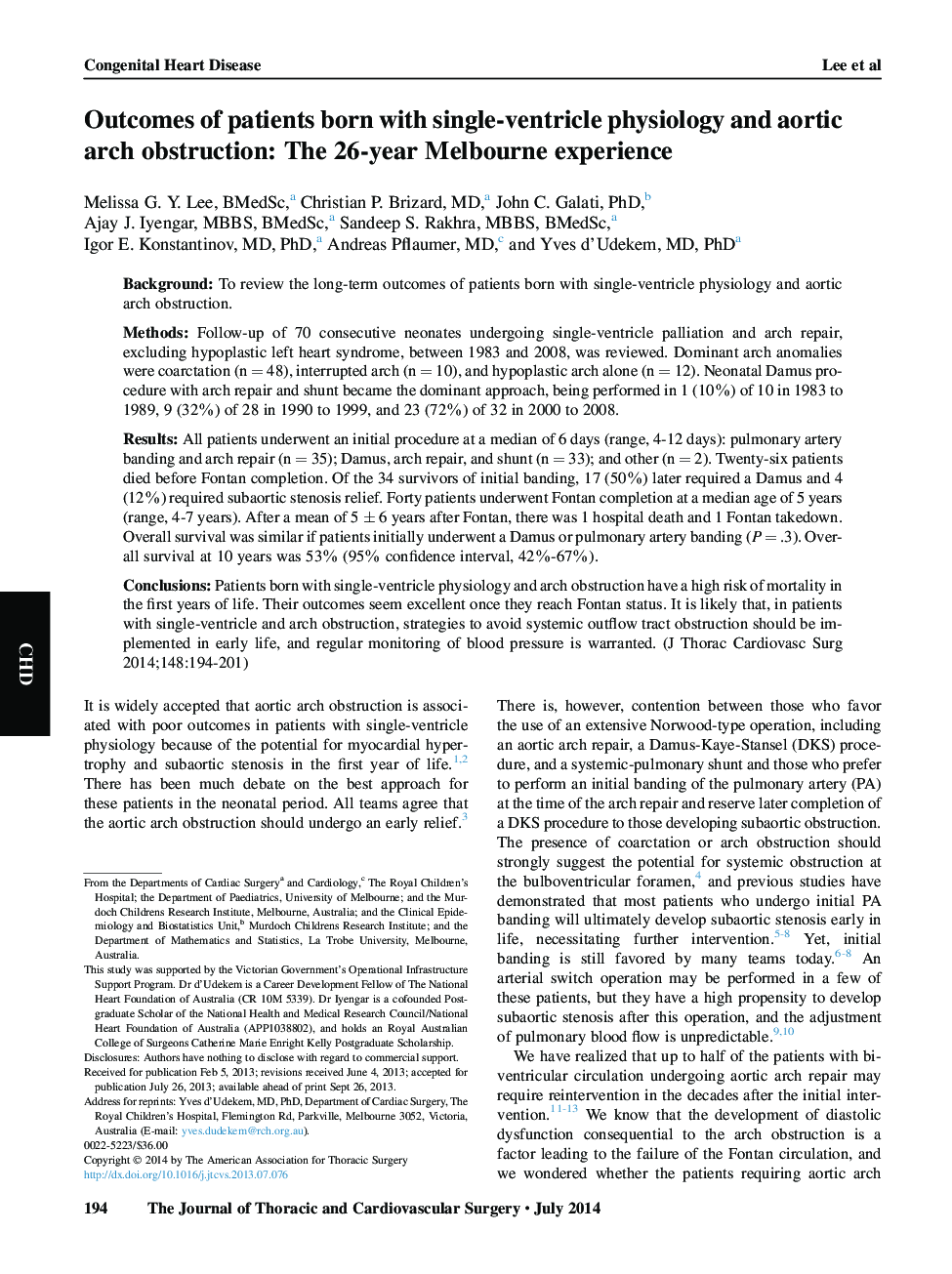 Outcomes of patients born with single-ventricle physiology and aortic arch obstruction: The 26-year Melbourne experience 