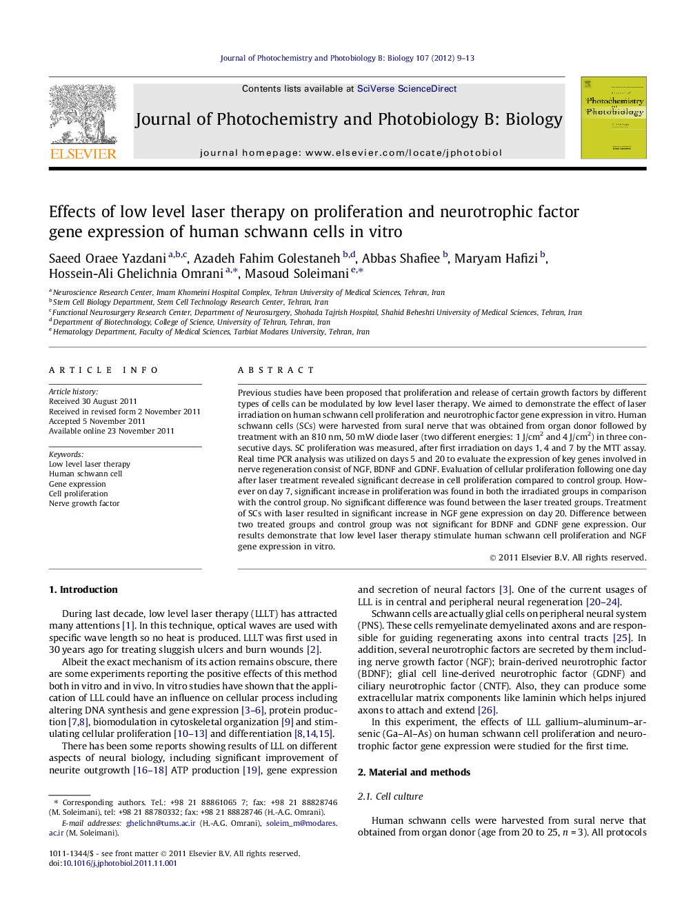 Effects of low level laser therapy on proliferation and neurotrophic factor gene expression of human schwann cells in vitro