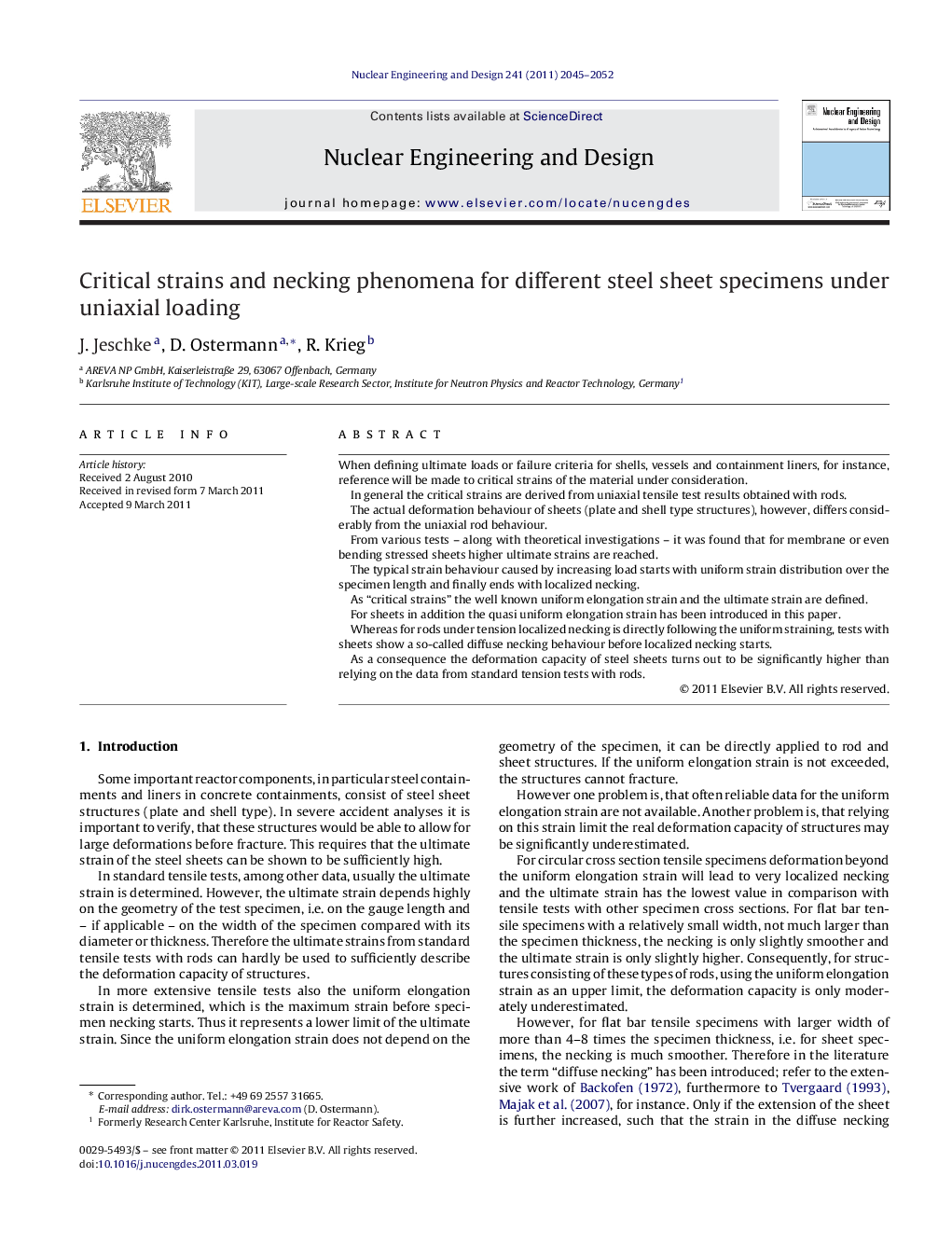 Critical strains and necking phenomena for different steel sheet specimens under uniaxial loading
